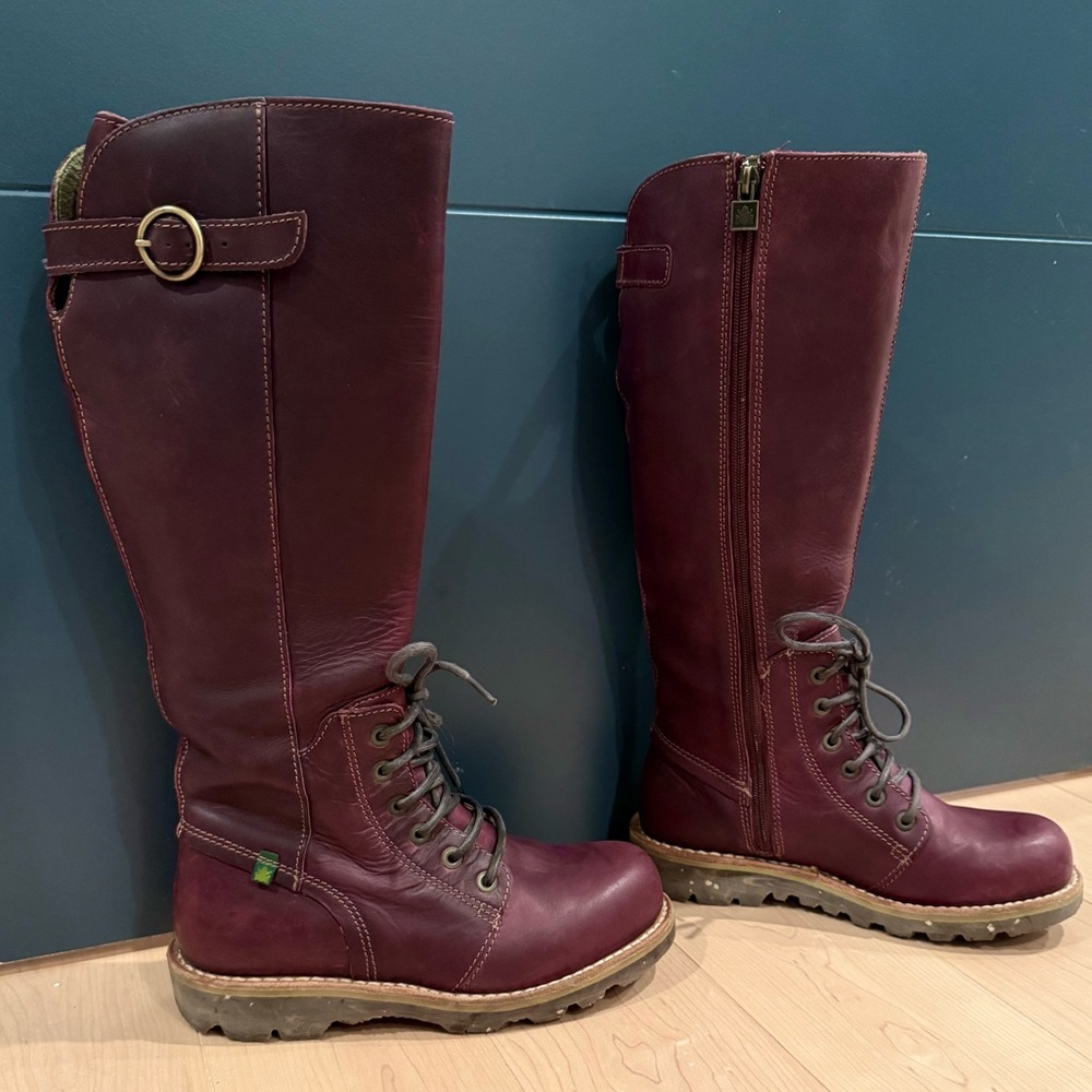 El Naturalista Burgundy Lace Up Boots - Picture 2 of 5